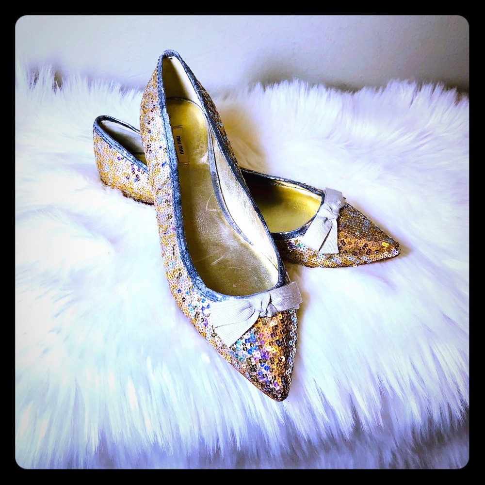 Miu Miu Sequin-Embellished Flats Size7 - image 2